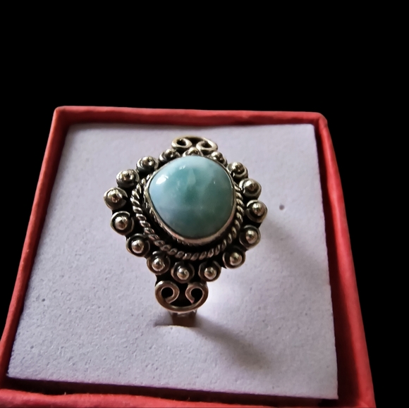 Natural Larimar & Sterling Silver Solitaire Ring Size 7 1/2 - Picture 4 of 10